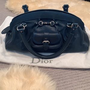 Authentic Dior Blue Leather Bowler Bag